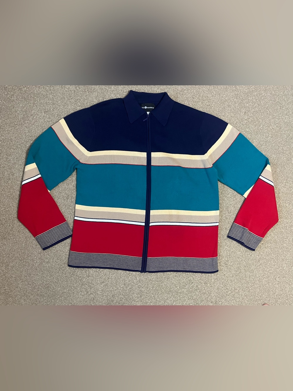 Sag Harbor Colorblock Zip-Up Jacket in Red, Teal & Navy